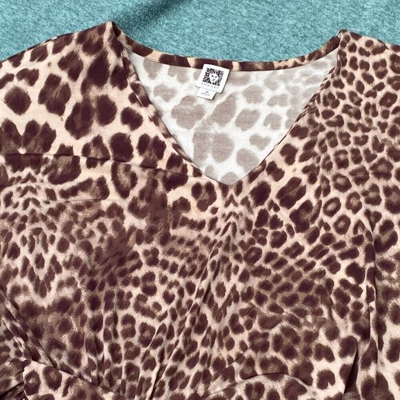 Anne Klein leopard dress1X Plus Size 1/4 sleeve V neck knee length Cocktail Ruch - Picture 4 of 12